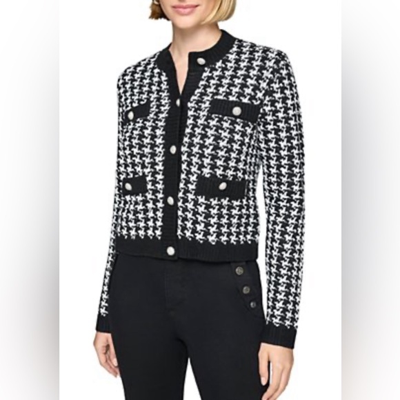 Karl Lagerfeld Jackets & Blazers - New KARL LAGERFELD Women’s Quiet Luxury Preppy Houndstooth Knit Blazer Sz XS